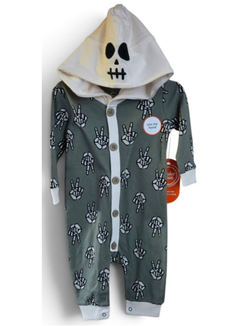 Baby Wonder Nation Skeleton Footless Romper with hood, 0-3 Months